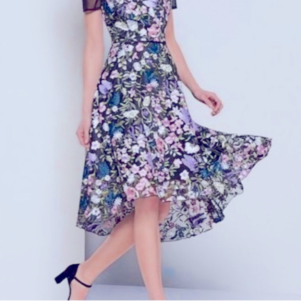 Alex Marie Lace Overlay Dress with Embroidered Flowers on Lace